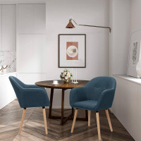 1 Piece Kitchen Dining Chair, Linen Upholstered chair, Living Room Chair with Armrests and Backrest Wood Legs