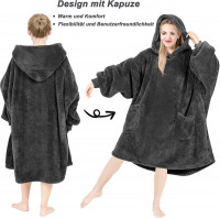 Hoodie Decke mit Ärmeln und Kapuze Kuscheldecke flauschig warm Pullover Decke zum Anziehen Grau