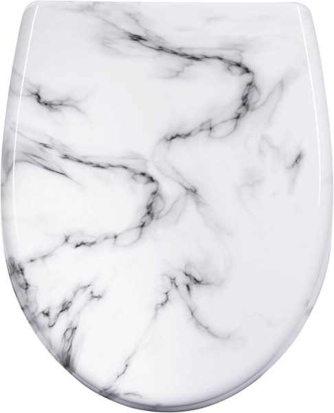 WOLTU toilet lid, toilet seat with soft-close mechanism, toilet seat, O-shape, white marble pattern