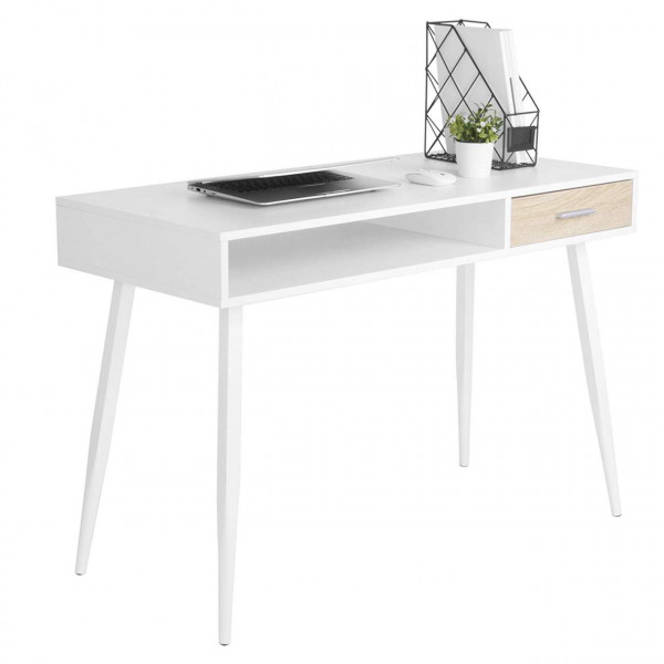 Schreibtisch mit Schublade und offenem Fach Weiß