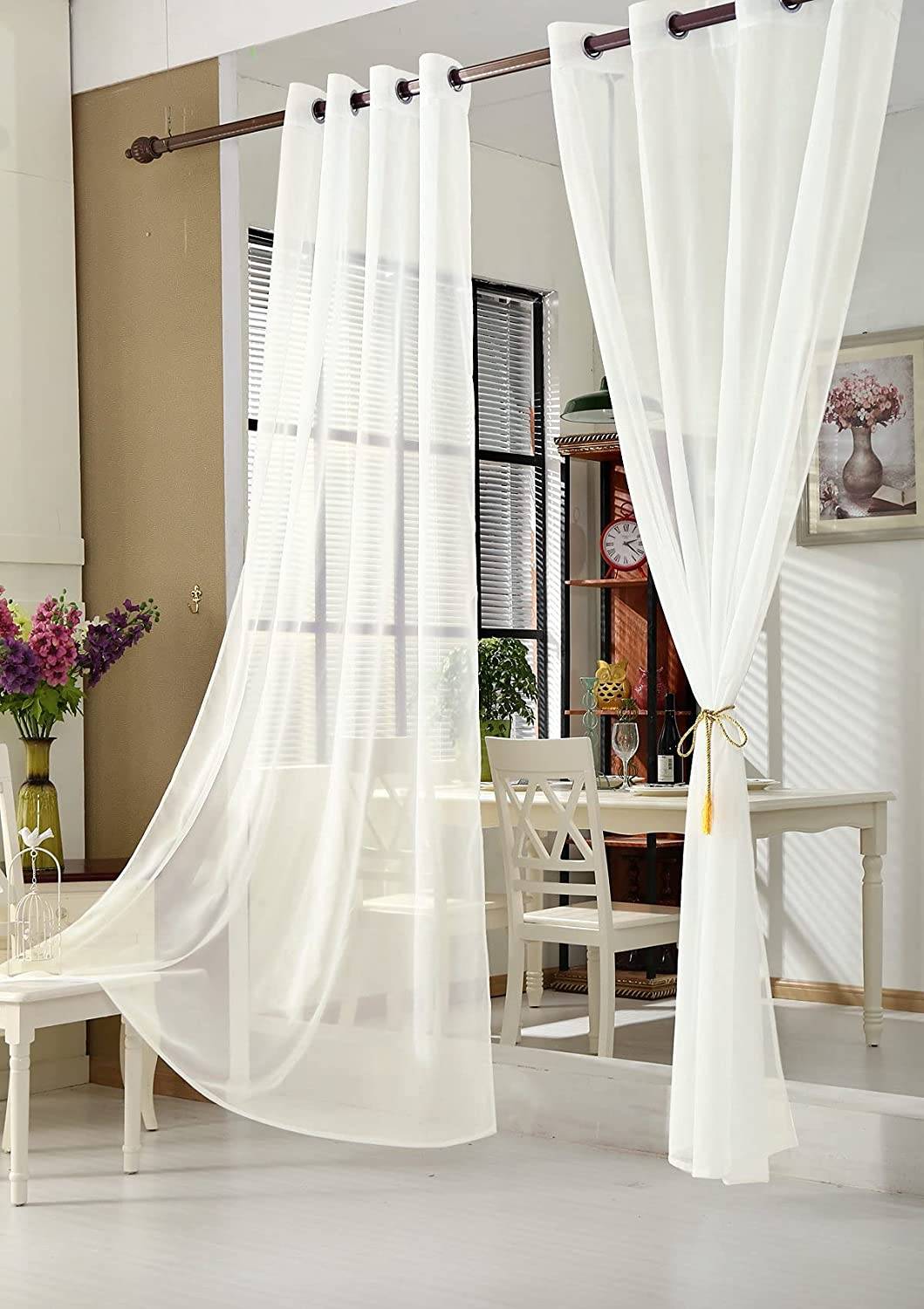 Cortinas Translucidas con Ojales Bufanda Moderna para salón habitación y  Dormitorio adornar Ventana Anti-UV Respirable 2 Piezas