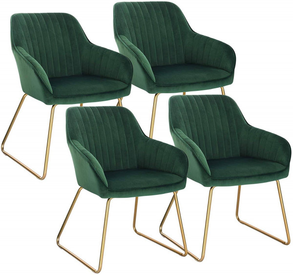 4er-Set Esszimmerstühle aus Samt Modell Stella,dunkelgrün