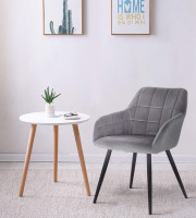 Dining chair with armrests. Velvet seat, metal legs