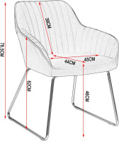 6er Set Esszimmerstuhl mit Armlehne, Sitzfläche aus Kunstleder, Metallbeine Grau