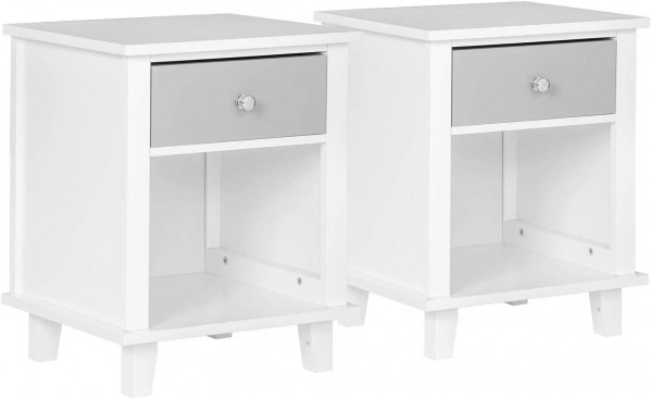 2er-Set Klassischer Nachttisch mit Schublade in Weiß 40x34x50cm(BxTxH)