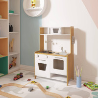Kinderküche Spielküche aus Holz mit Ton und Licht Natur+weiß