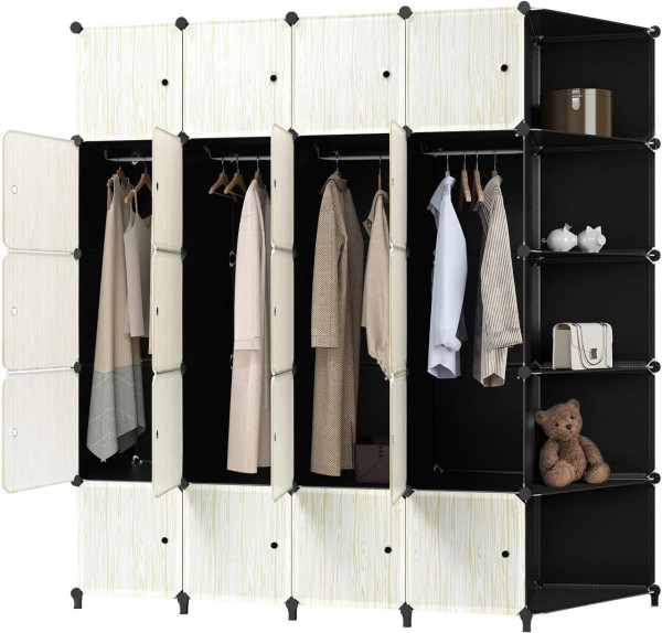 Kleiderschrank, Garderobenschrank, DIY Steckregal, mit Türen, Kunststoff
