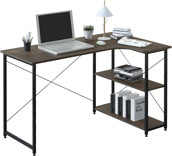 Schreibtisch PC Tisch Bürotisch aus Holz&Stahl, mit Ablage, ca 120x74x71,5 cm, Schwarz+Rostfarbe