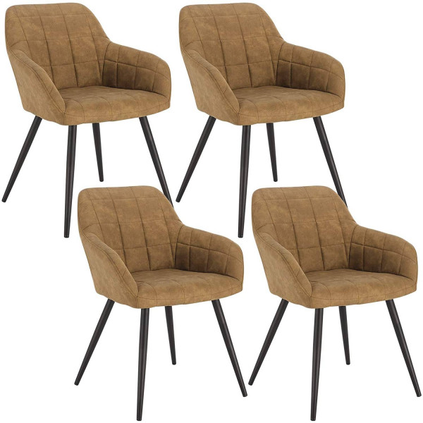 Set of 4 dining chairs with armrests. Fabric seat, metal legs