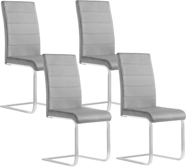Esszimmerstühle 4er Set, Freischwinger Stuhl mit hoher Rückenlehne, Samt dunkelgrau