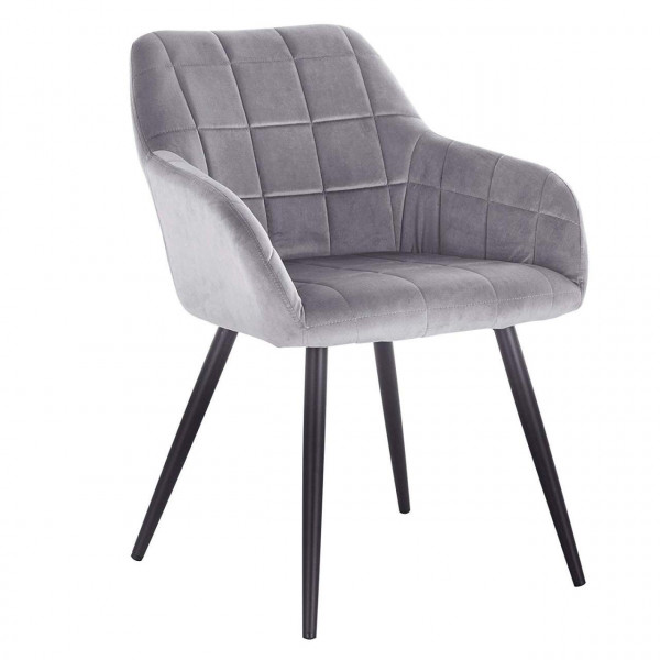 Esszimmerstuhl mit Armlehne Sitzfläche aus Samt, Metallbeine grau