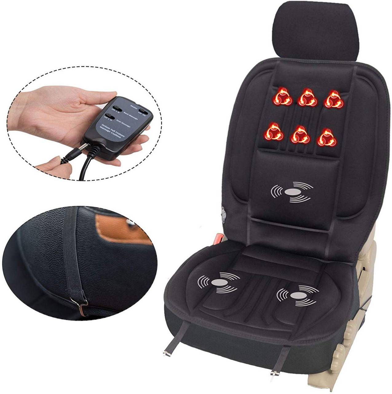 EUGAD 0003JRD Sitzheizung Auto mit Massage für Rücken Heizung für Sitz Vordersitz Überhitzungsschutz Schwarz 97 x 48 cm 