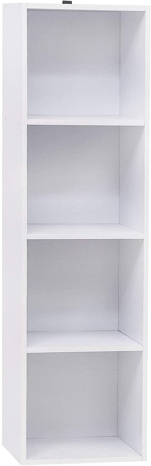 Estantería Libros con 4 Cubos Compartimentos, Estanteria Columna Alta,  Estantes de Piso para Exposición, Libreria Blanca