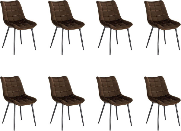 8er-Set Esszimmerstühle mit Rückenlehne, Sitzfläche aus Samt, Metallbeine braun