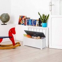 Children's bench with storage space, toy box for the seat white-gray