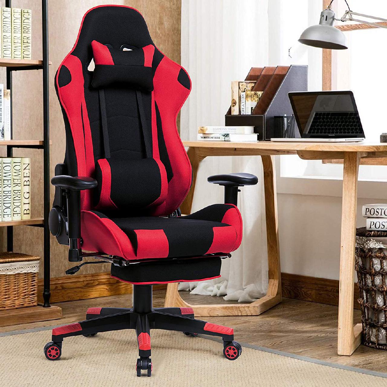 Gaming chair made of fabric with footrest in ergonomic