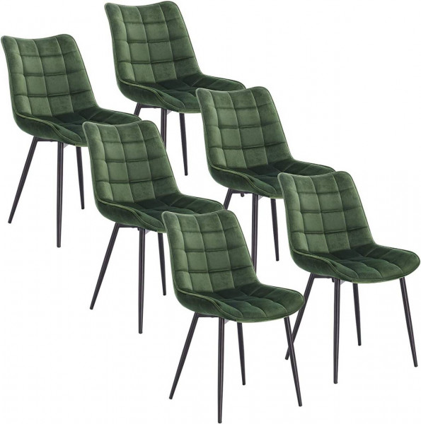 6er-Set Esszimmerstühle mit Rückenlehne, Sitzfläche aus Samt, Gestell aus Metallbeine dunkelgrün