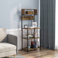 5-Tier Bookcase, Industrial Storage Shelves with 10 Hooks, Shelving Unit for Living Room, Kitchen, Study, Entryway