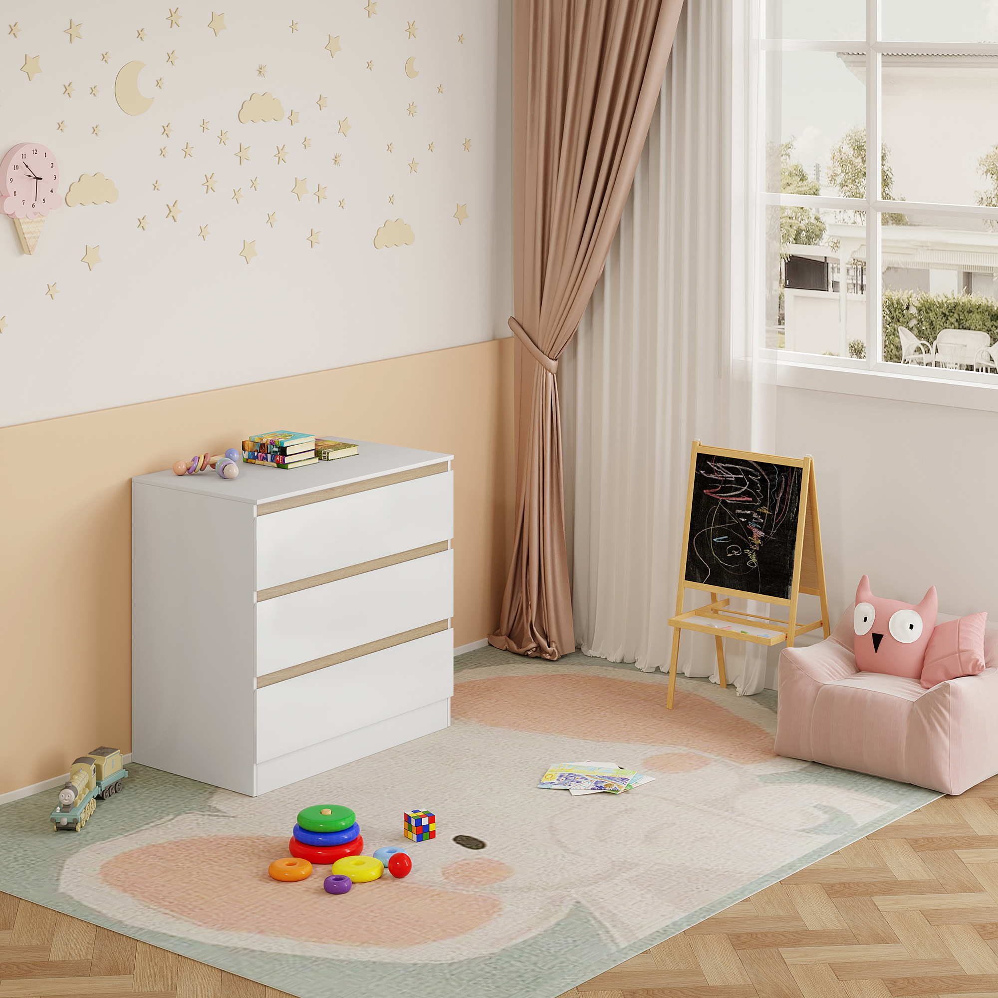Comoda Moderno de 3 Cajones, Cajonera Armario Interior para Dormitorio o  Habitación Infantil, Acabado Madera Artificial, Color Blanco