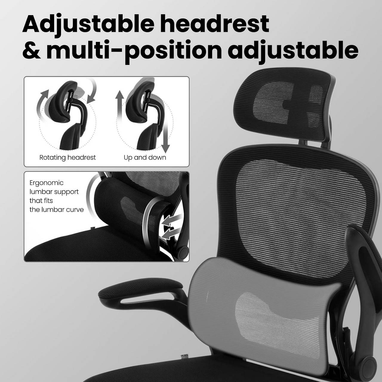 Bürostuhl ergonomisch, verstellbare Kopfstütze, Lendenwirbelstütze, aus  Mesh