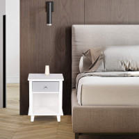 White Bedside Table with Drawer and Storage Shelf,Wooden Nightstand