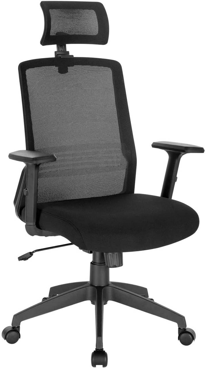 LENTIA Bürostuhl aus Netzstoff Schreibtischstuhl ergonomischer Drehstuhl Stabiler Computerstuhl mit verstellbaren Armlehnen und Lendenwirbelstütze schwarz Schwarz2
