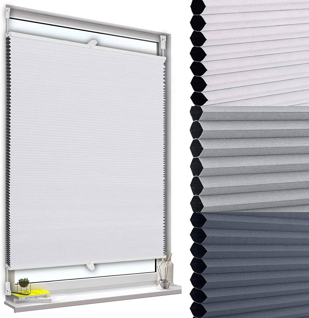 Lichtblick Klemmfix Pleated Blind without Drilling with Clip Polyester 65 x 130 cm Weiß