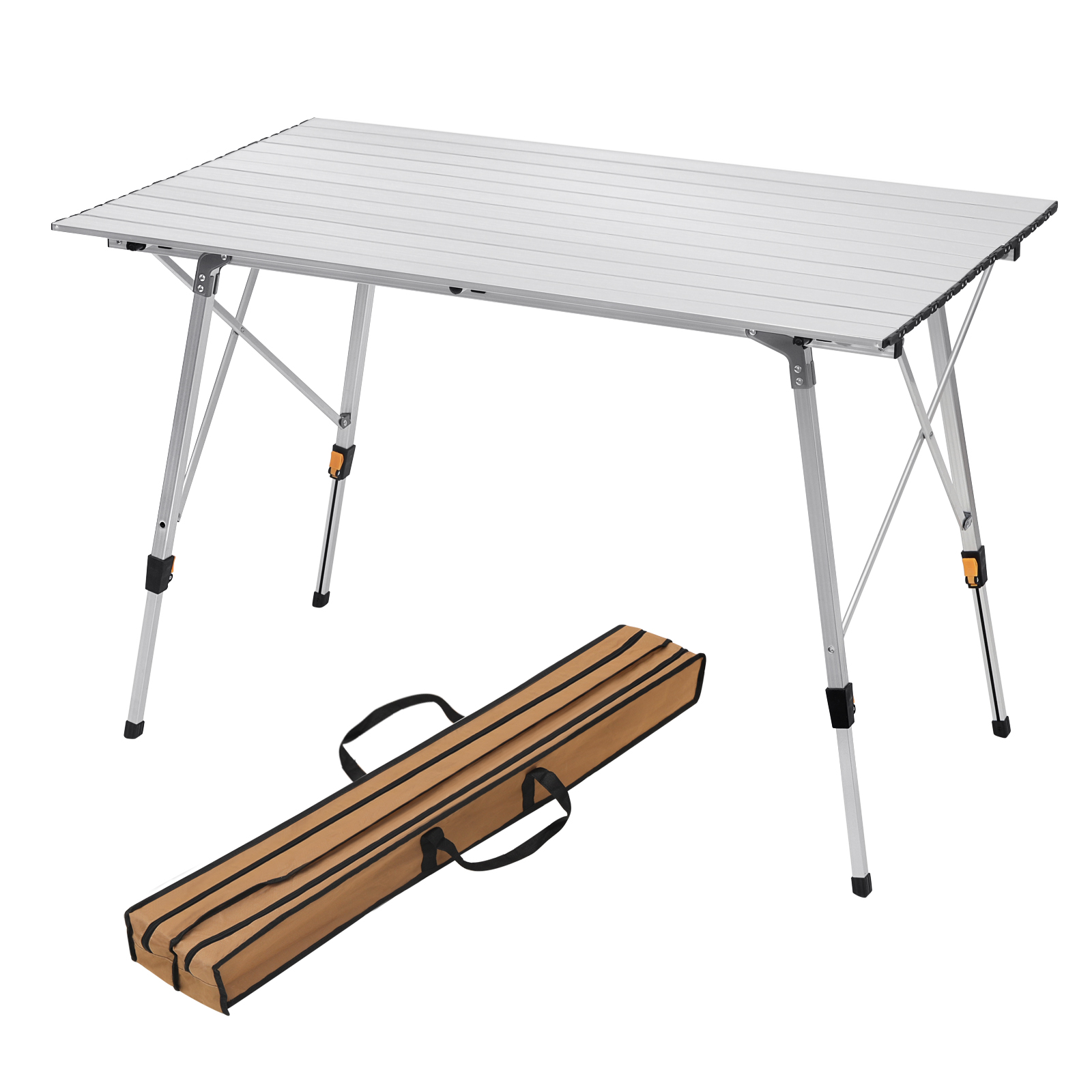 Tavolo da Campeggio Pieghevole Portatile per Picnic Giardino Altezza  Regolabile in Alluminio 120x68,5x59/78,5 cm