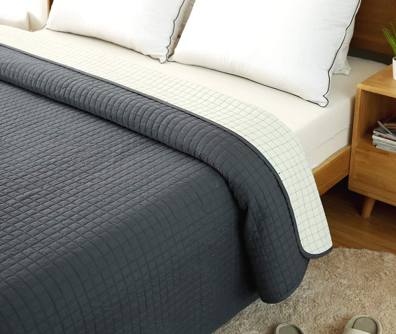Dark Grey BWP5004gr1 WOLTU Bedspread Quilted Bed Throw Comforter Lightweight Coverlet Check Pattern 170x210cm 