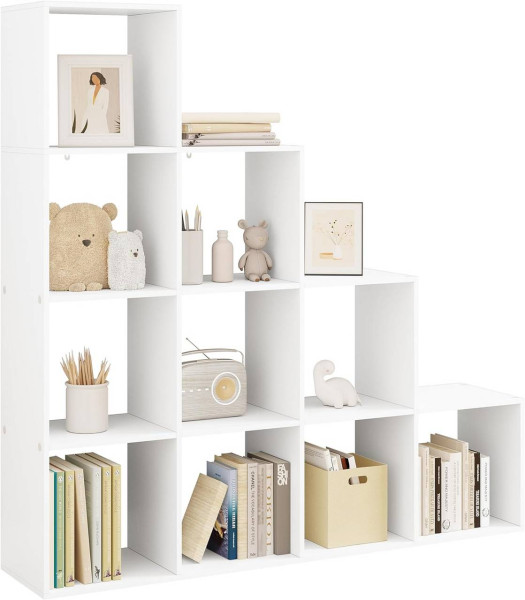 WOLTU Bookshelf with 10 Compartments, Wood Material, Cube Shelf, Step Shelf, White