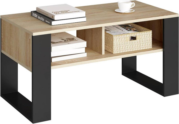 WOLTU coffee table, modern side table, rectangular coffee table, 2 open compartments