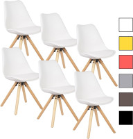 6er Set Esszimmerstuhl mit Sitzfläche aus Kunstleder, Küchenstuhl Holz, Weiß