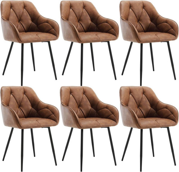 6er Set Esszimmerstühle, ergonomischer Sessel, aus Vintage-Kunstleder, braun