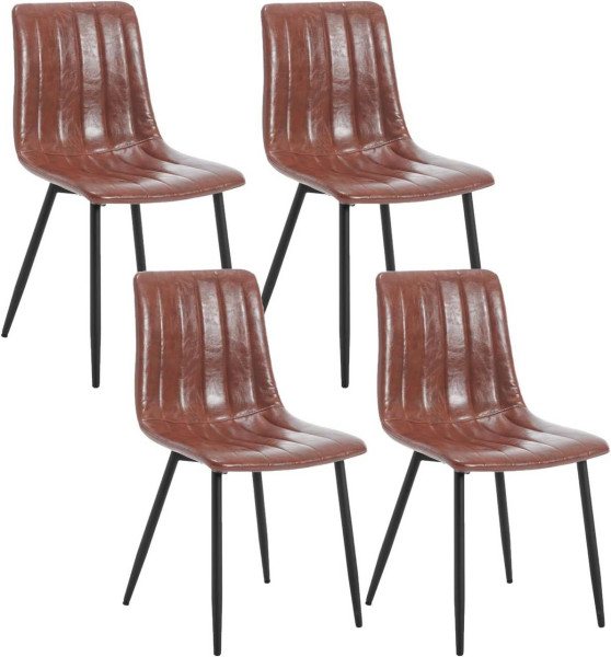 Klihome eetkamerstoelen set van 4, design stoel, metalen poten, zitting van kunstleer, bruin