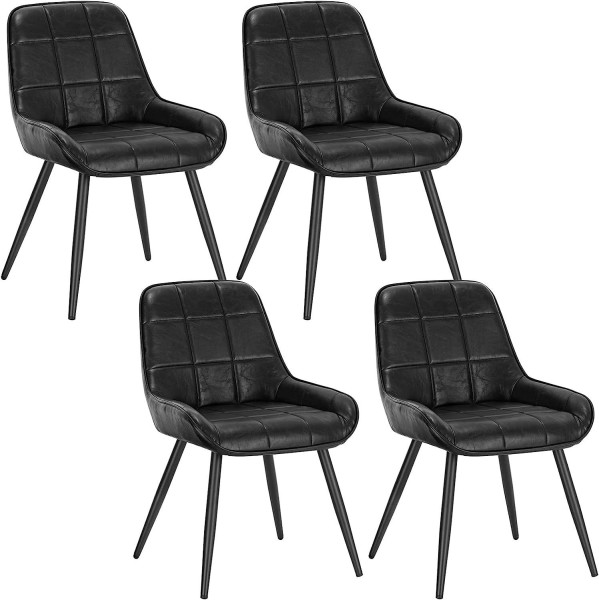 4er-Set Esszimmerstühle Polsterstuhl Kunstleder Akzentstuhl mit Rückenlehne schwarz