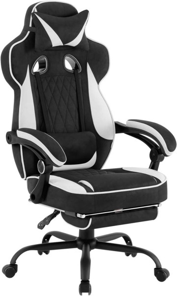 WOLTU Gaming Stuhl mit Taschenfederkissen, ergonomisch, Fußstütze, Leathaire-Stoff