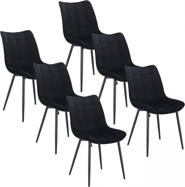 6er-Set Esszimmerstühle mit Rückenlehne, Sitzfläche aus Samt, Gestell aus Metallbeine schwarz
