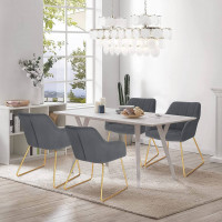 Esszimmerstuhl, Sessel, Polsterstuhl Küchenstuhl mit Armlehnen, Samtbezug, Metallbeine, max. 120 kg, Dunkelgrau