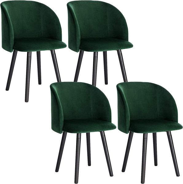 4er Set Esszimmerstuhl, mit Armlehne, mit Sitzfläche aus Samt, aus Massivholz dunkelgrün