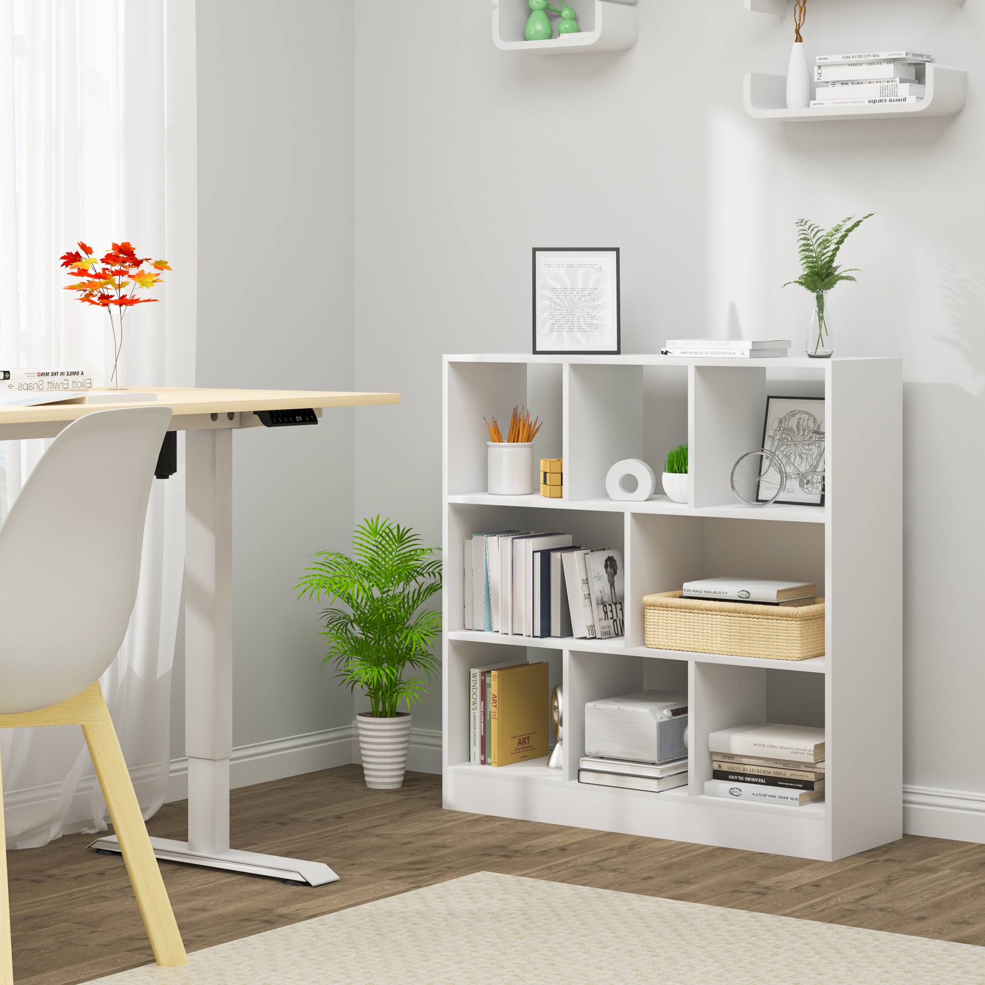 WOLTU-Estantería blanca con 8 compartimentos para sala de estar, estantería  de almacenamiento de pie para habitación de niños, oficina y hogar