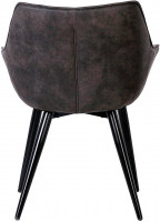 Dinning chair in distressed leather with armrests upholstered in metal fabric