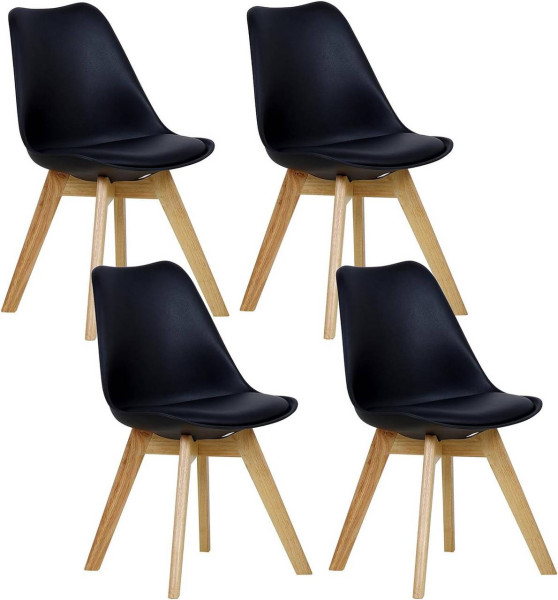 4er Set Esszimmerstühle, Design Stuhl Kunstleder Holz, schwarz