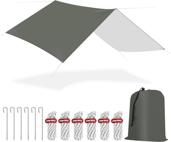 WOLTU tent tarpaulin waterproof, sun protection SPF50＋, with eyelets ropes pegs, gray