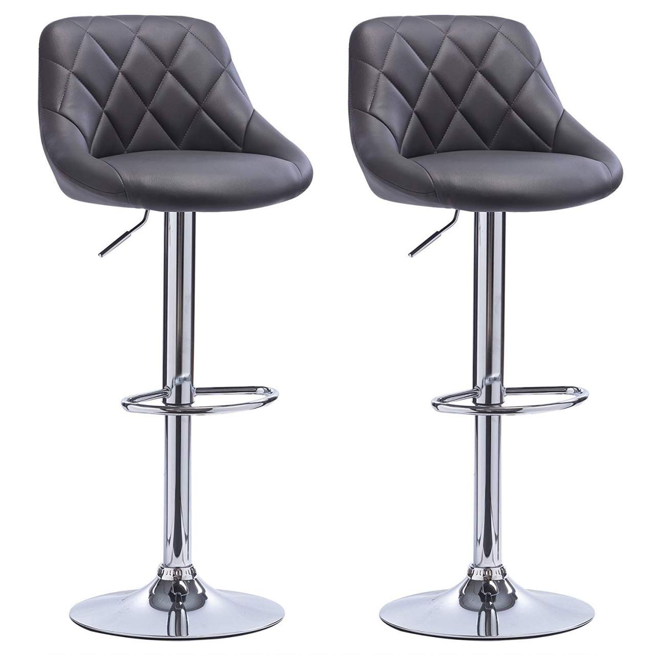 WOLTU Bar Stools Grey Bar Chairs Breakfast Dining Stools for Kitchen Island Counter Bar Stools Set of 2 pcs Faux Leather Exterior/Adjustable Swivel Gas Lift/Chrome Steel Footrest & Base Classic Black 