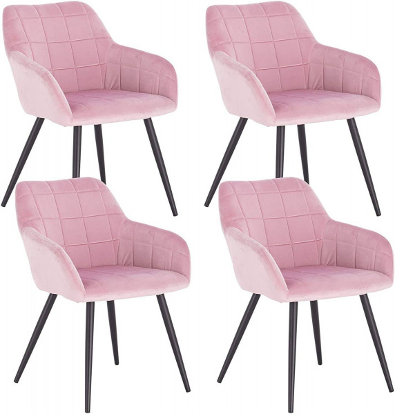 4er-Set Esszimmerstuhl mit Armlehne Sitzfläche aus Samt, Metallbeine rosa