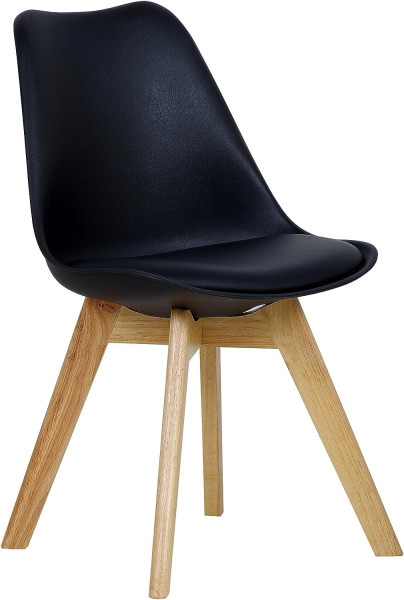 Esszimmerstuhl Design Stuhl aus PP, Kunstleder, Schaumstoff, Massivholz, Schwarz