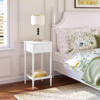 WOLTU bedside table, with open shelf drawer, baroque, solid wood legs, white