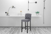 Linen bar stool with wooden frame, 2pcs set 