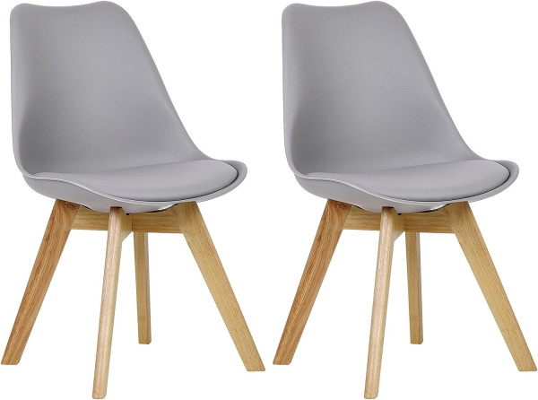 2er-Set Esszimmerstuhl Design Stuhl aus PP, Kunstleder, Schaumstoff, Massivholz, Grau