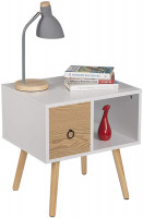 Nachttisch mit Schublade&Offenem Fach, mit Beinen, Holz, 48x40x50cm(BxTxH), Grau
